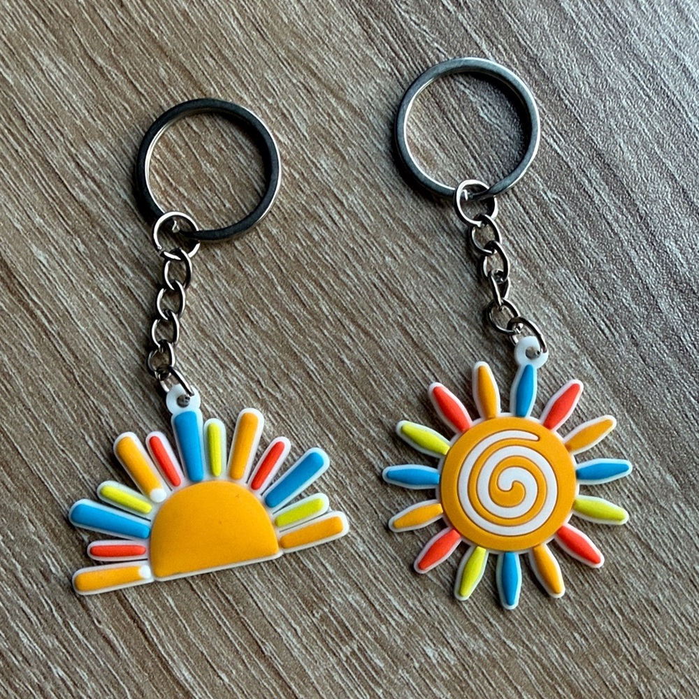 New Set of 2 Colorful Sunburst Keychains